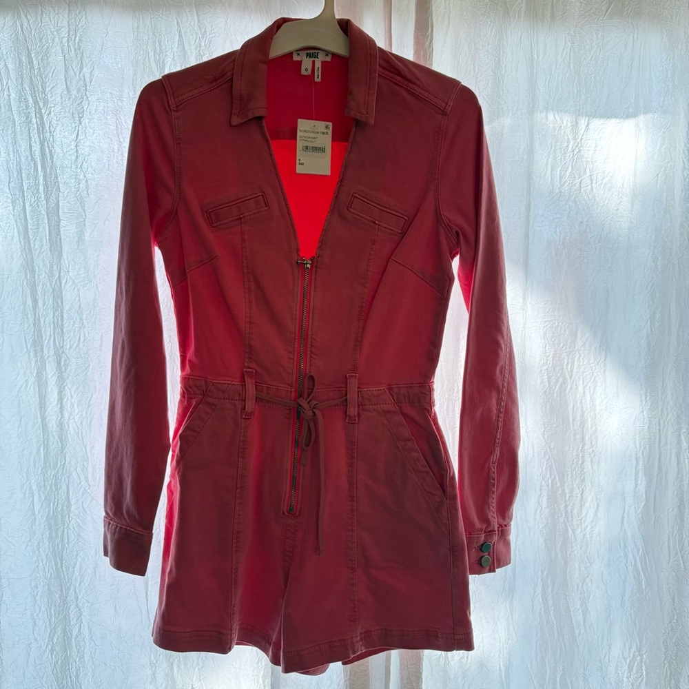 PAIGE Pink Long Sleeve Belted Shorts Romper - Picture 6 of 7